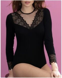 Body Manches Longues Antigel Sexy Bohème (Noir) -mesdessous body manches longues antigel sexy boheme noir 6