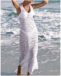 Robe De Plage Longue Antigel La Muse Dentelle (Blanc) -mesdessous robe de plage longue antigel la muse dentelle blanc 2