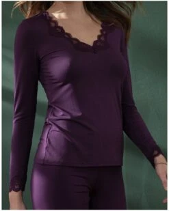 T-shirt Manches Longues Col En V Antigel Simply Perfect (Prune Magic)