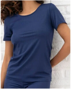 Tee-shirt Manches Courtes Antigel En Mode Yoga (Bleu Yoga)