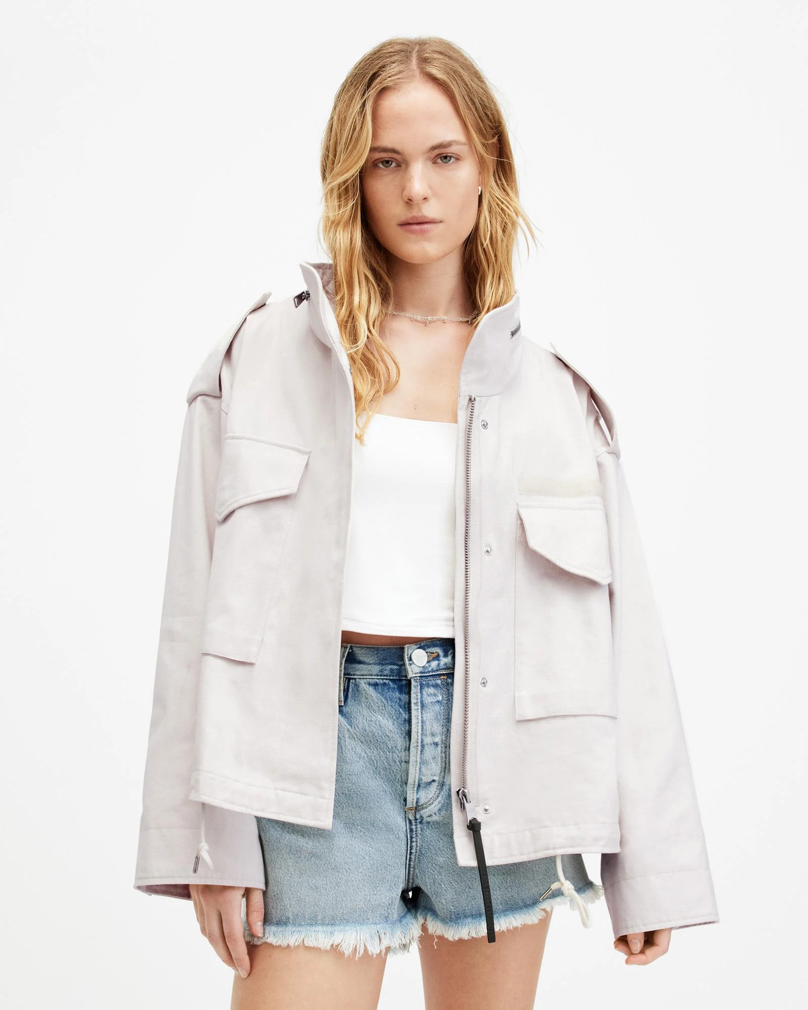 mesdessous -mesdessous all saints White Sand Amelia Relaxed Utility Jacket
